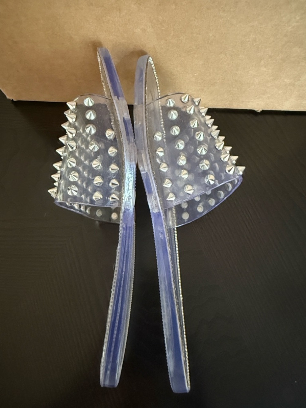 Fashion Nova Los Angeles Clear Slide Sandals with Silver Spikes - Picture 6 of 13